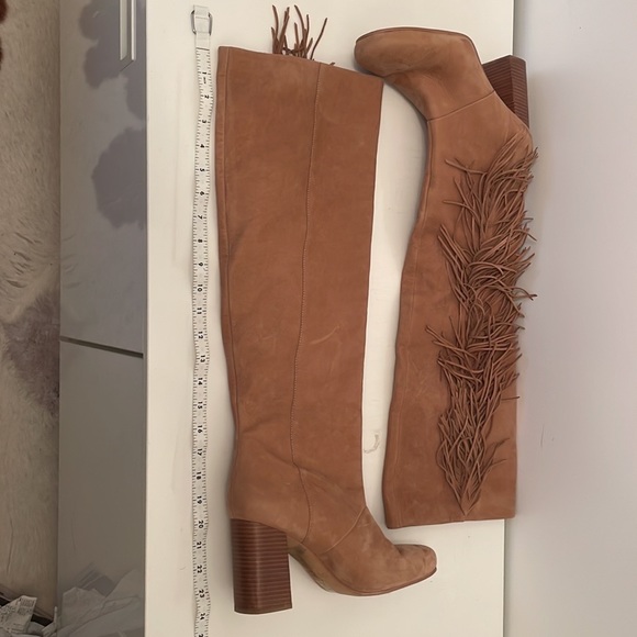Sam Edelman vegan leather high fringe boot with stacked wood heel, rubber sole - Picture 7 of 16